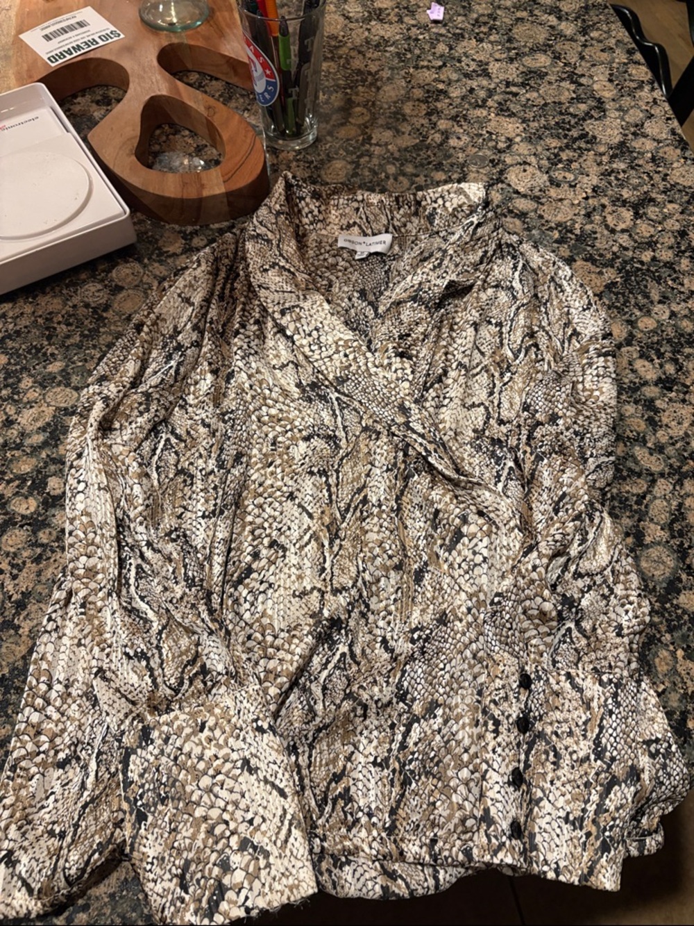 Gibson Latimer Snake Print Blouse - Cream, Tan, Black